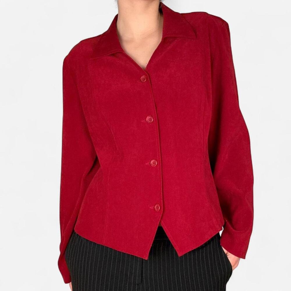 Red vintage sueded-look button up top - size LP from requirements petite